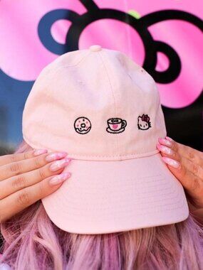 Hello Kitty Cafe adjustable pink baseball cap w embroidery